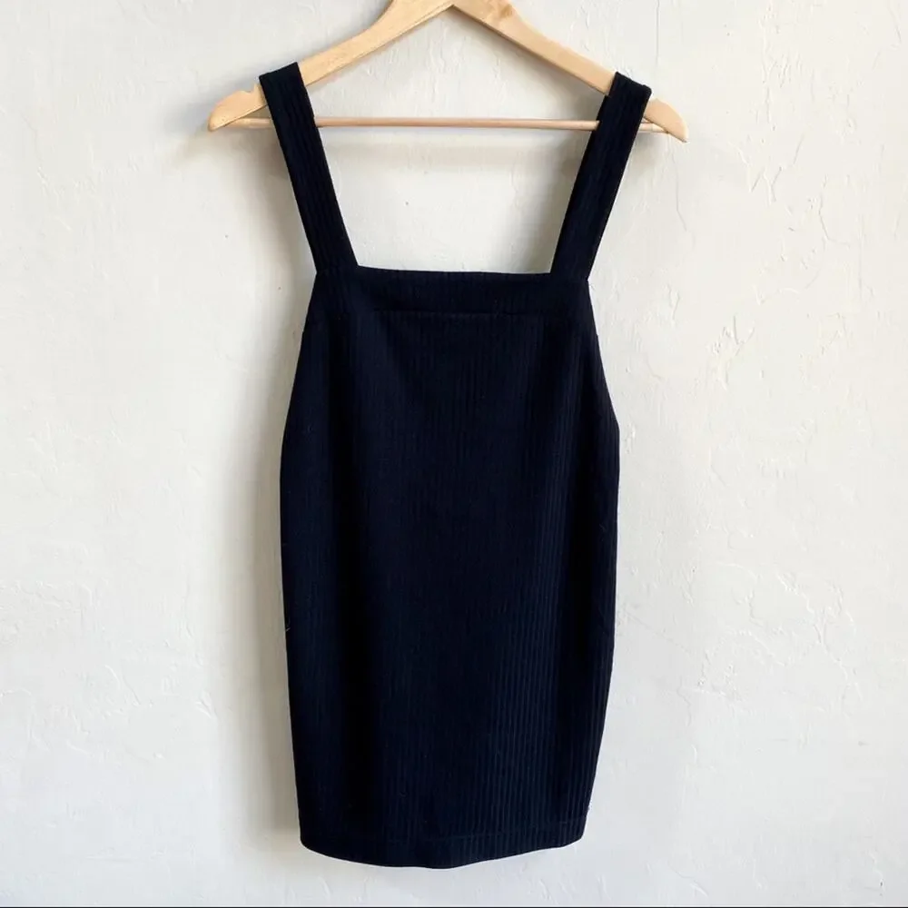 NEW Free People Black Ribbed Chunky Strap Square Neck‎ Mini Dress